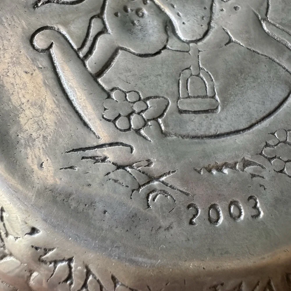 Vintage Handcrafted Pewter-Style Decorative‎ Bowl – Horse & Bunny Shelf Nursery